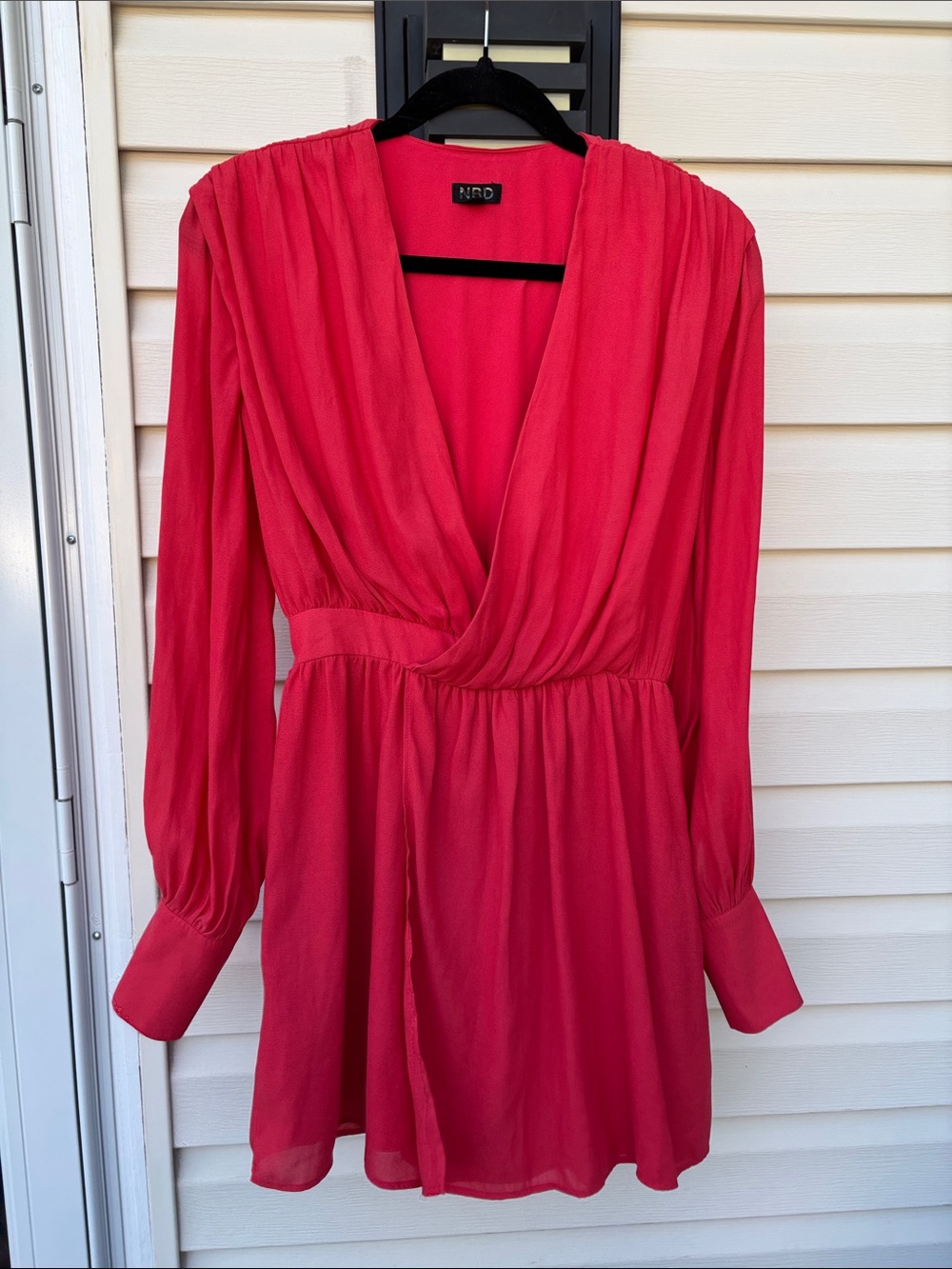 REVOLVE/NBD Ladies Red Long-Sleeve V-Neck Benita Mini Dress-XXS